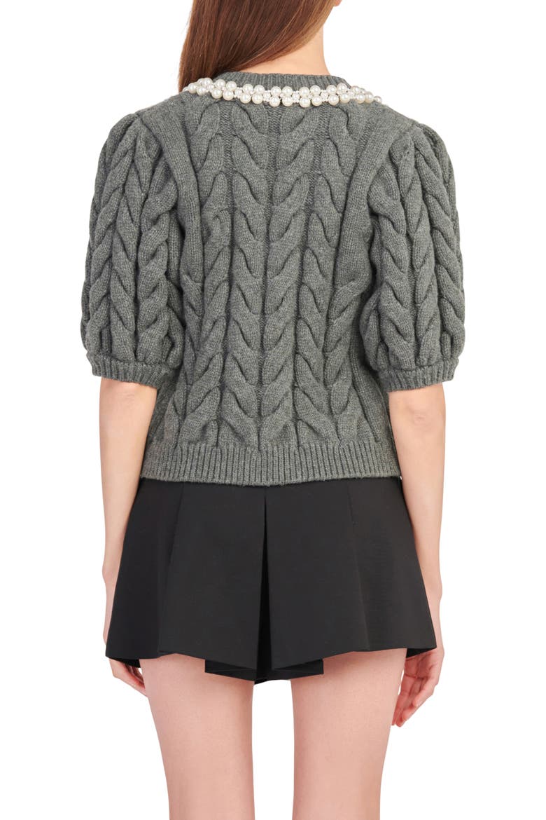 Imitation Pearl Trim Sweater, Alternate, color, CHARCOAL