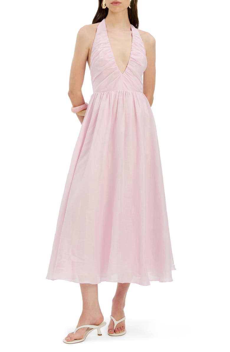 Bardot Dorota Halter Fit & Flare Midi Dress, Main, color, Bliss Pink