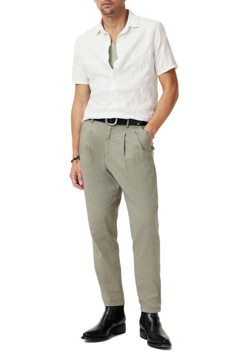 Sean Cotton & Linen Short Sleeve Button-Up Shirt, Alternate, color, CHALK