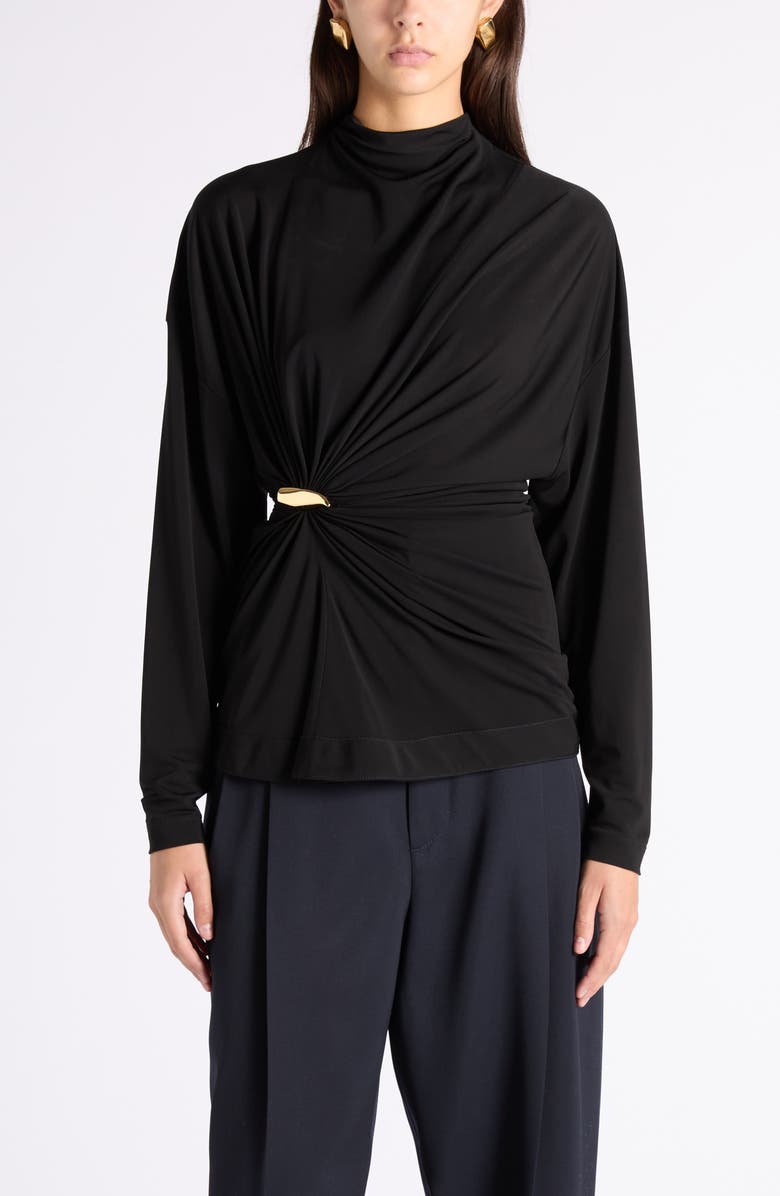 Bottega Veneta Cinch Waist Funnel Neck Top, Main, color, 1000 Black