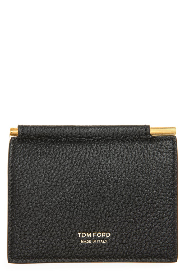 T-Line Soft Grain Leather Money Clip Wallet, Main, color, NAA BLACK