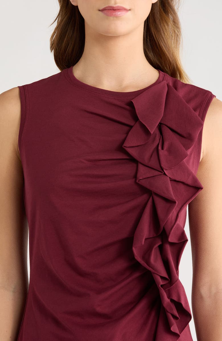 Ulla Johnson Clio Sleeveless Organic Cotton Ruched Top, Alternate, color, Claret