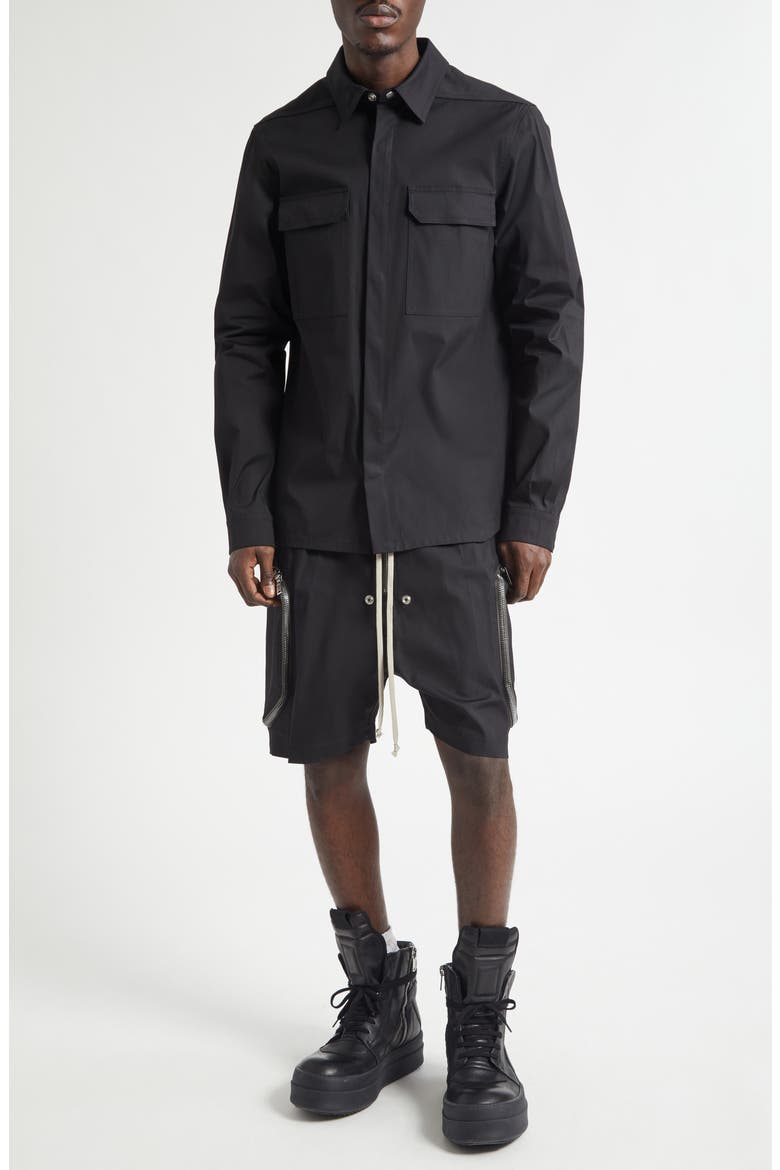 Webbed Strap Stretch Cotton Overshirt, Alternate, color, BLACK