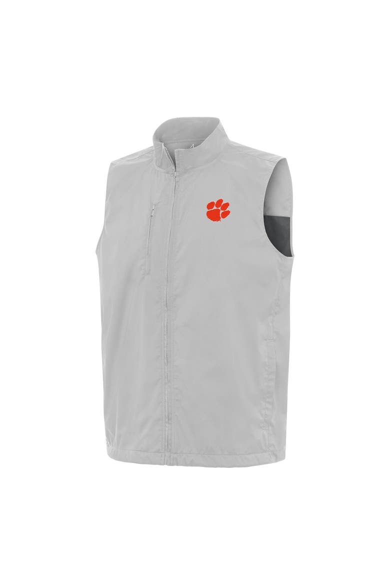 Men's Antigua  Heather Gray Clemson Tigers Brisk Full-Zip Vest, Main, color, Heather Gray