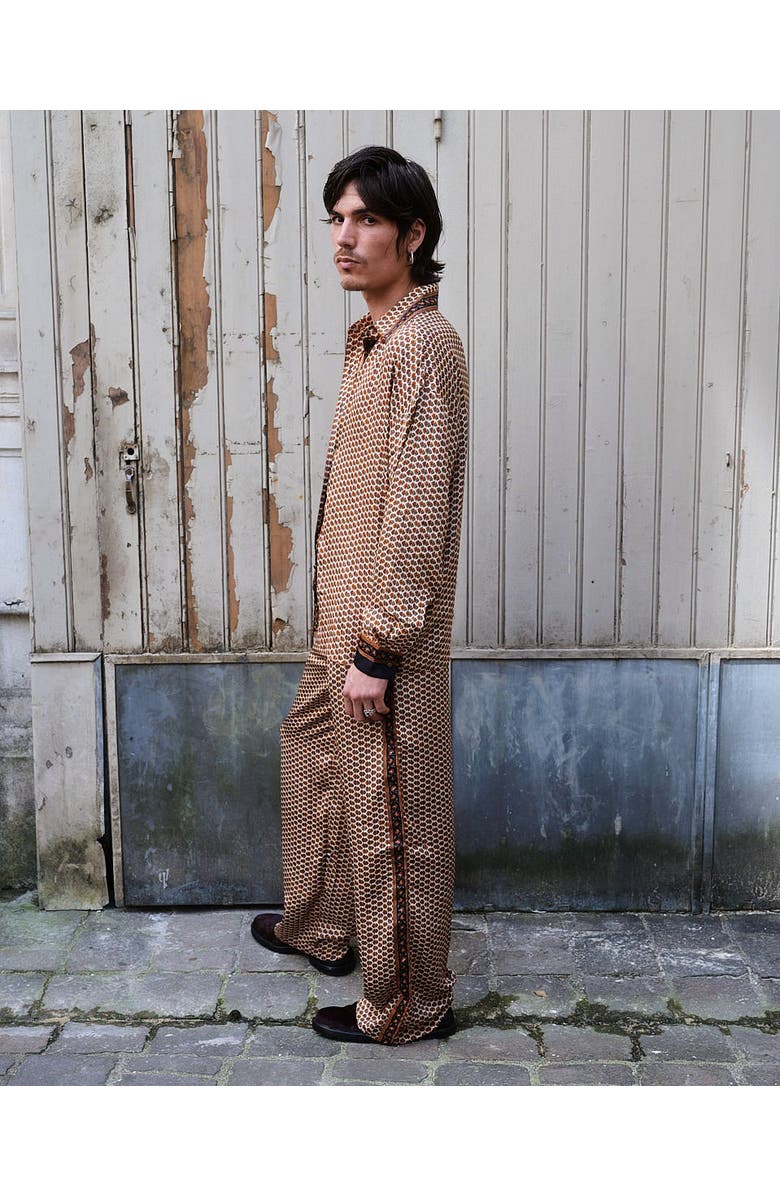 Monzlapur Embossed Botanical Long Sleeve Crepe Shirt, Alternate, color, Copper