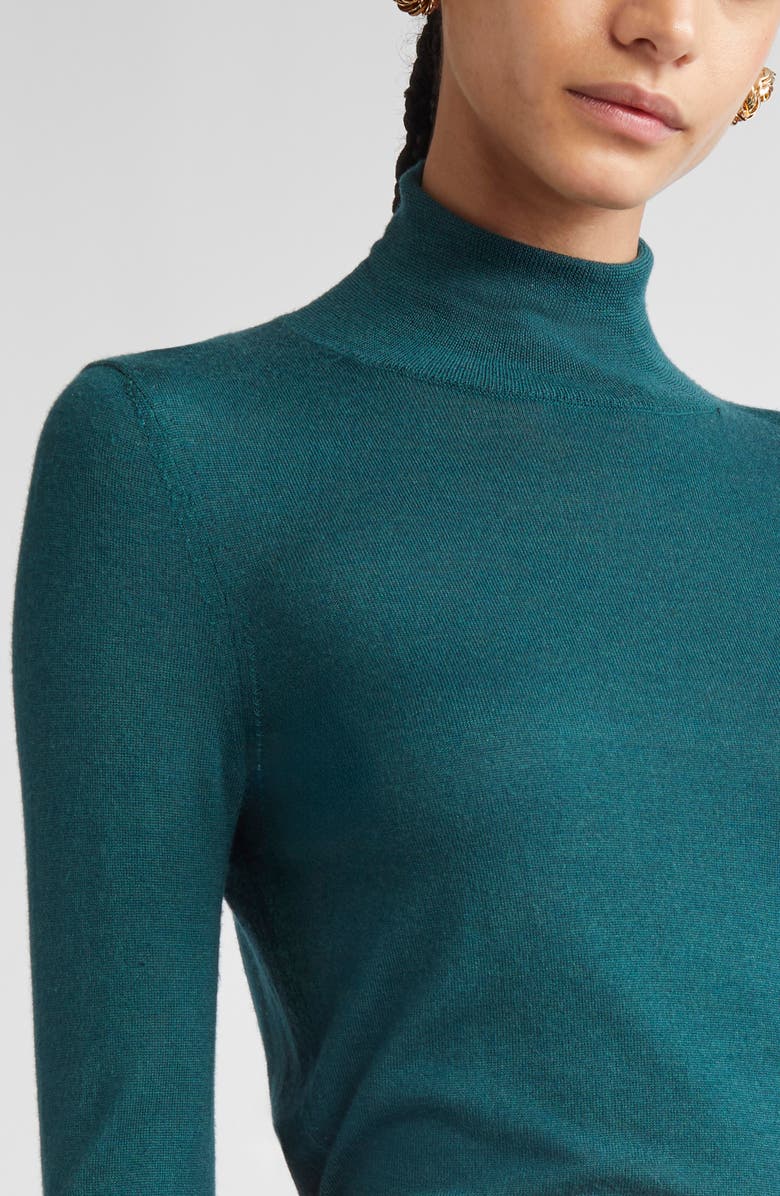 Carolina Herrera Virgin Wool & Silk Mock Neck Sweater, Alternate, color, Pine Green