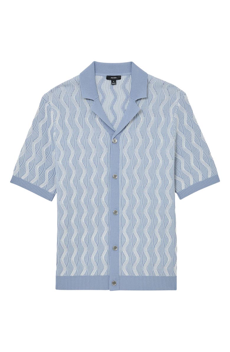 Reiss Johnny Wave Knit Cotton Camp Shirt, Alternate, color, Soft Blue