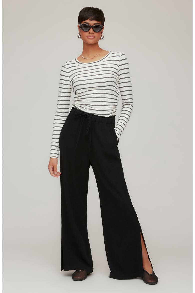 Helen Jersey Drawstring Wide Leg Pants, Alternate, color, BLACK