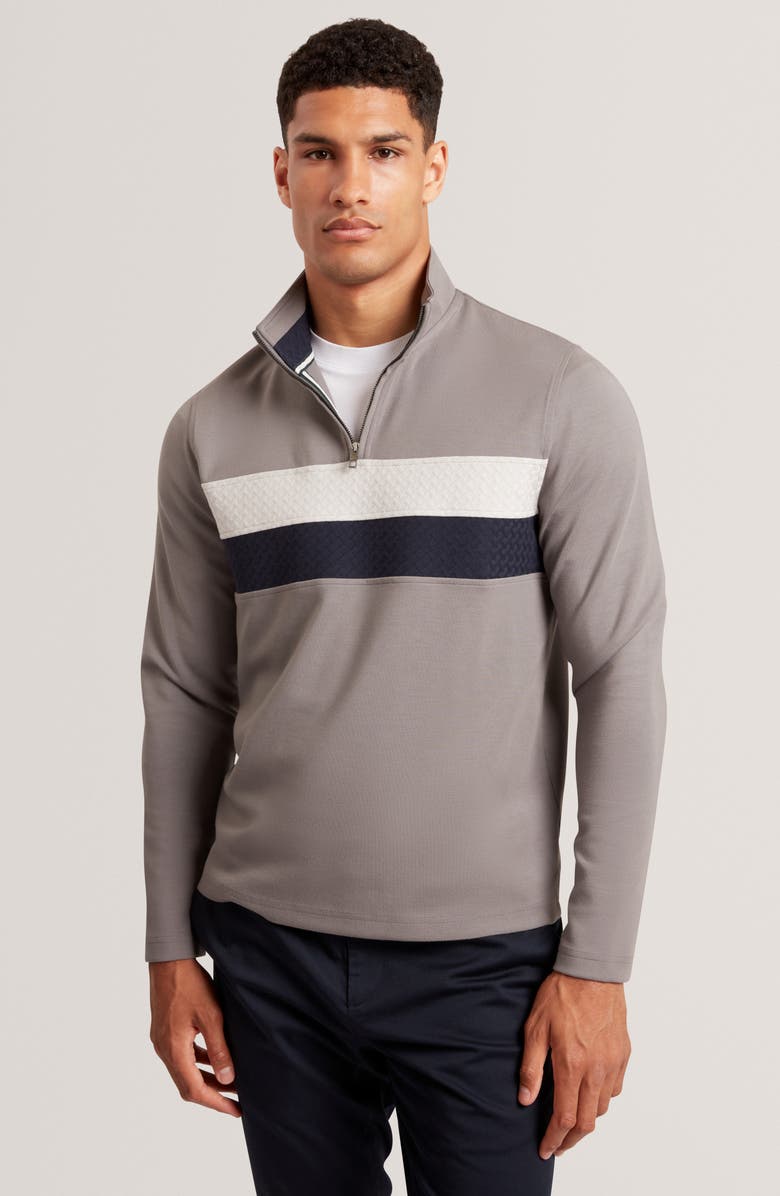 Ted Baker Viktoro Chest Stripe Quarter Zip Pullover, Alternate, color, Dark Grey