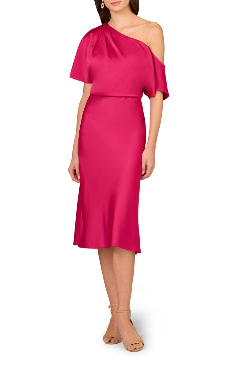 Aidan Mattox by Adrianna Papell One-Shoulder Satin Crepe Midi Dress, Main, color, 