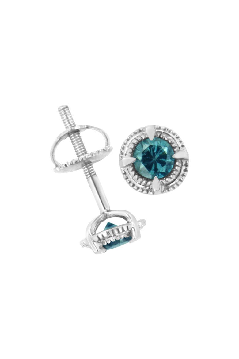 Silver 1 1/2 Ct Blue Diamond Solitaire Milgrain Stud Earrings, Alternate, color, Blue Diamond