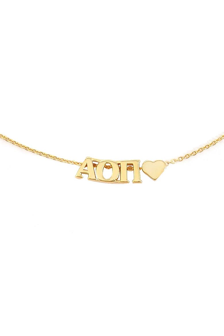 Alpha Omicron Pi Sorority Gold Heart Necklace, Alternate, color, Yellow Gold