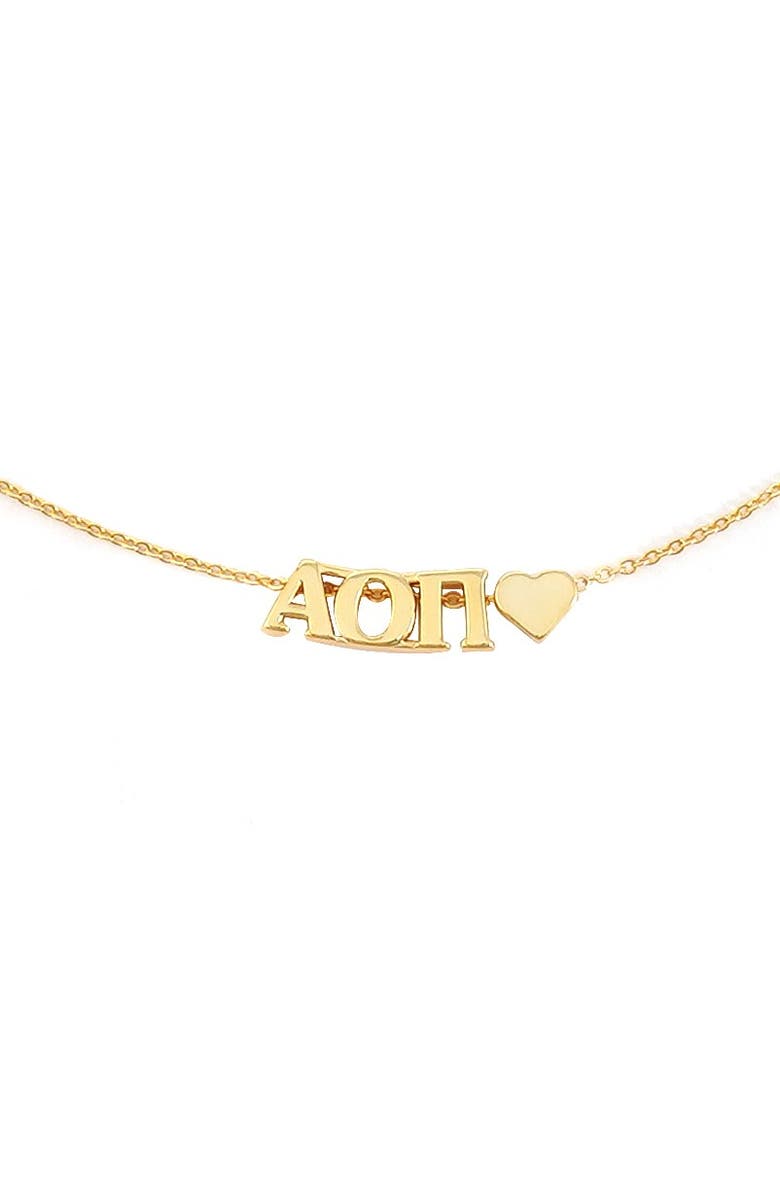 Color Shout Alpha Omicron Pi Sorority Gold Heart Necklace, Alternate, color, Yellow Gold