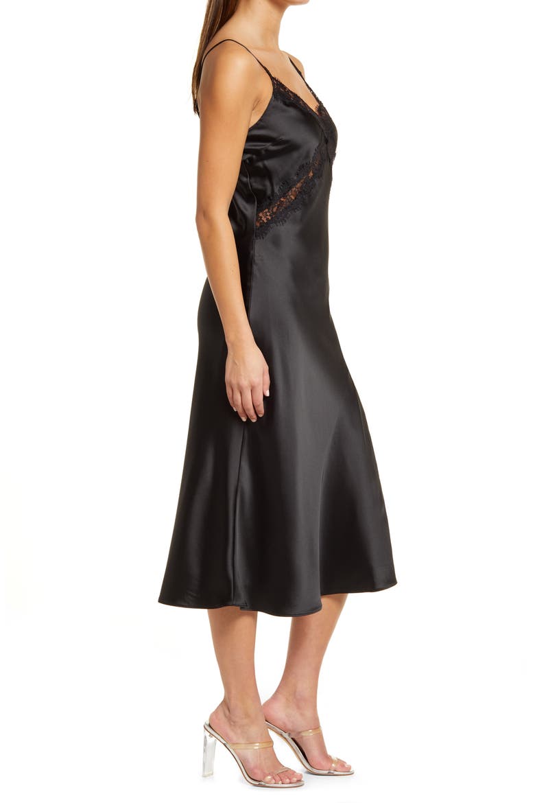 Showing Up In Elegance Satin Midi Dress, Alternate, color, BLACK