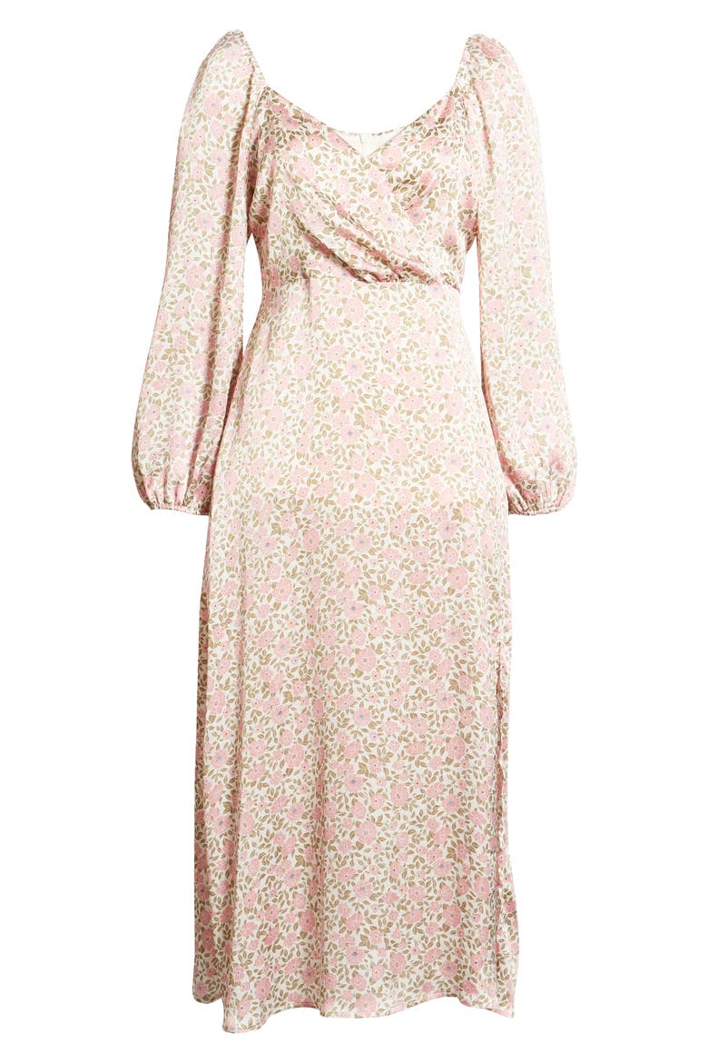 Floral Print Long Sleeve Midi Dress, Alternate, color, PINK VINE
