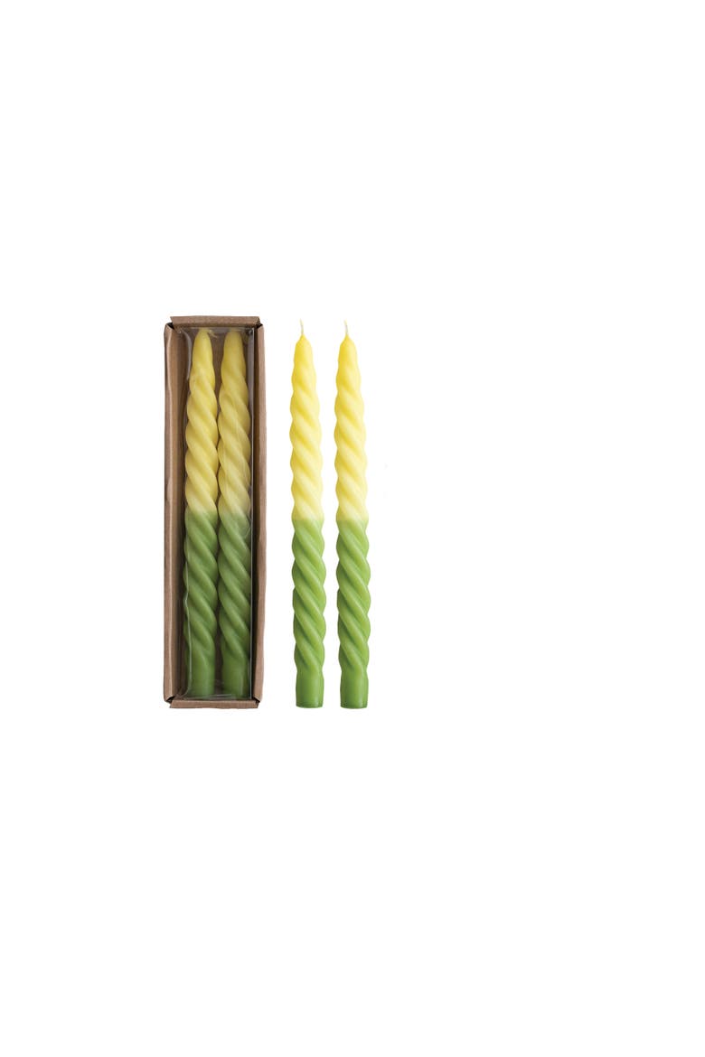 2-Piece Unscented Twisted Taper Candles, Yellow Ombre and Green Color, Set of 2, Main, color, Yellow