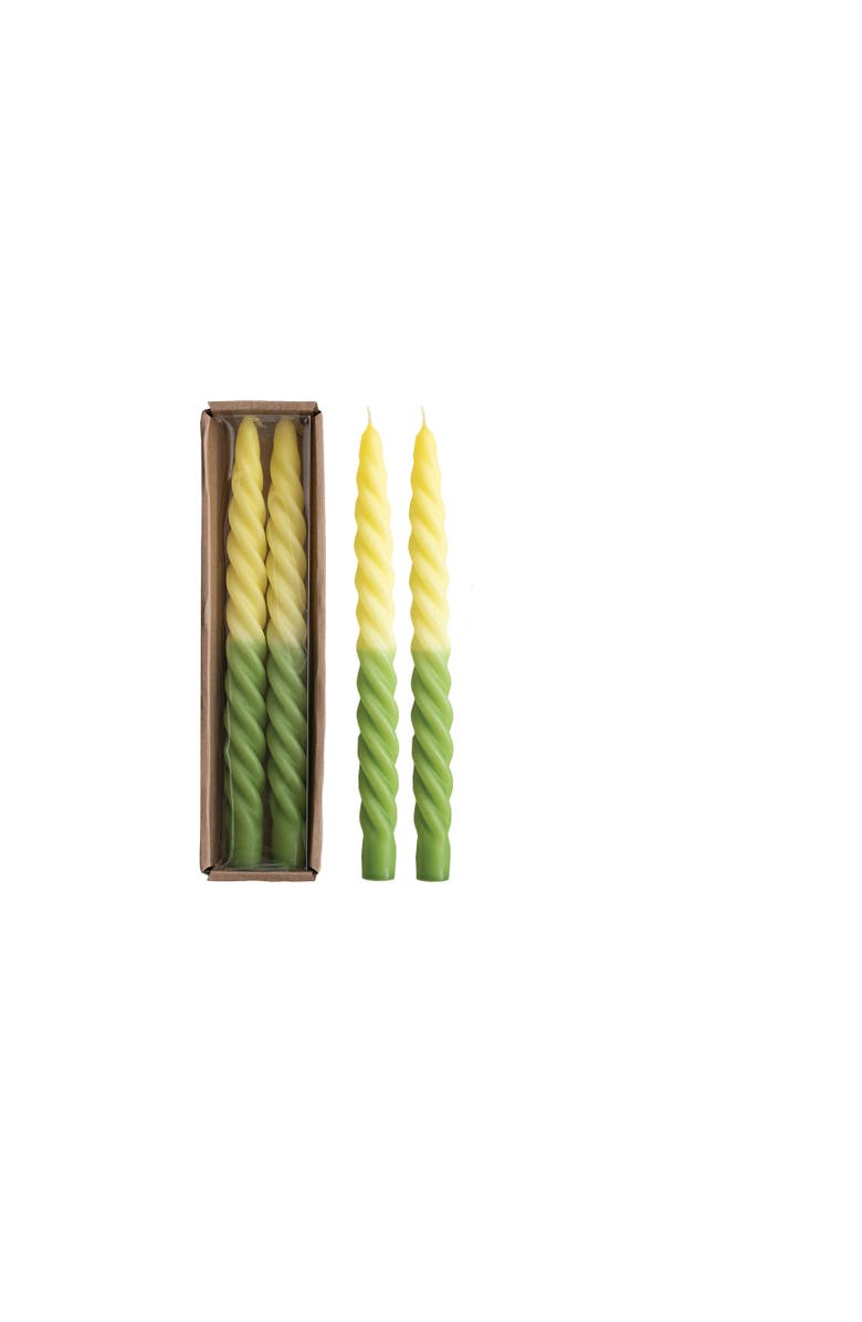 Storied Home 2-Piece Unscented Twisted Taper Candles, Yellow Ombre and Green Color, Set of 2, Main, color, Yellow