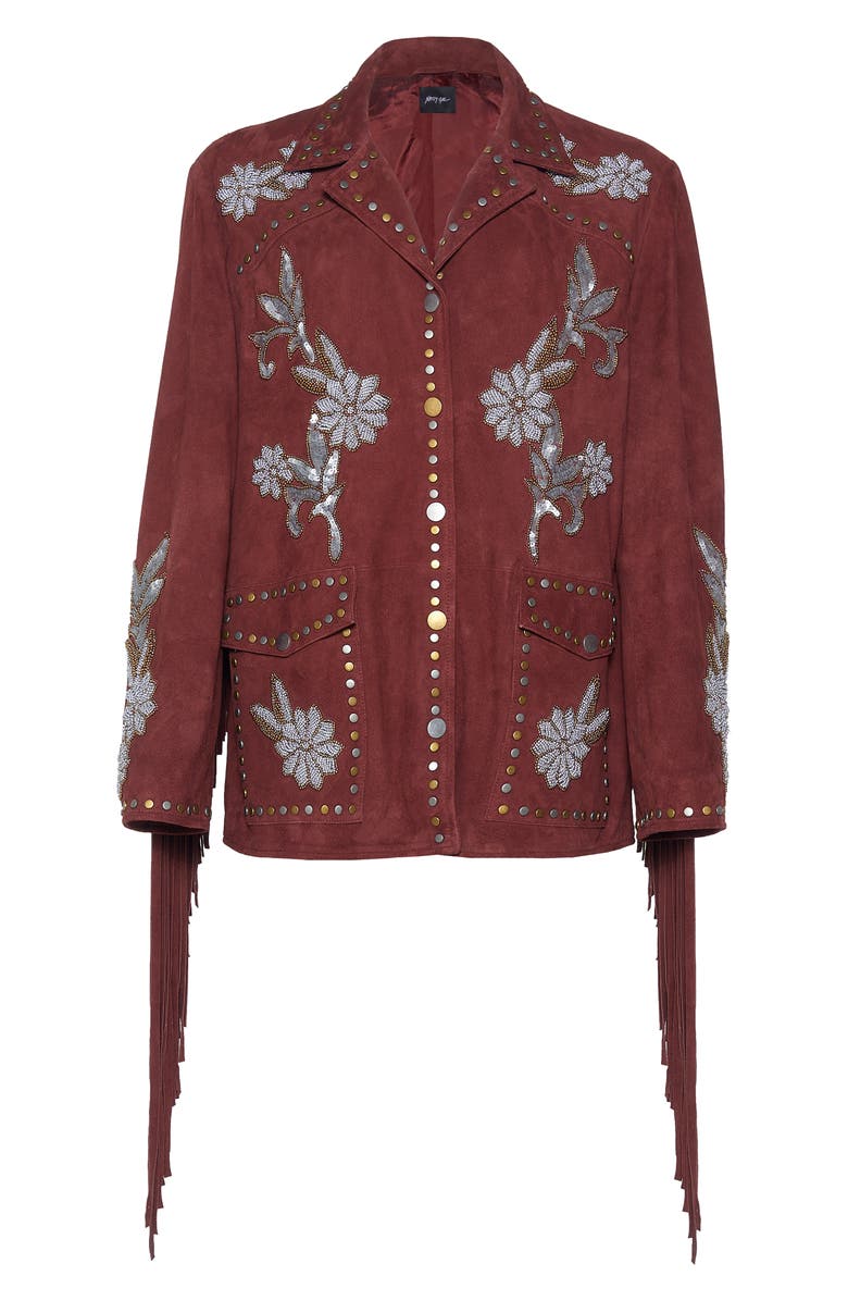NASTY GAL Embellished Fringe Trim Suede Jacket, Alternate, color, 