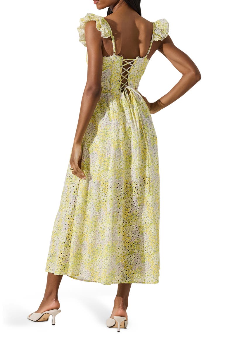 Wedelia Floral Print Ruffle Strap Midi Dress, Alternate, color, LEMON DITSY FLORAL
