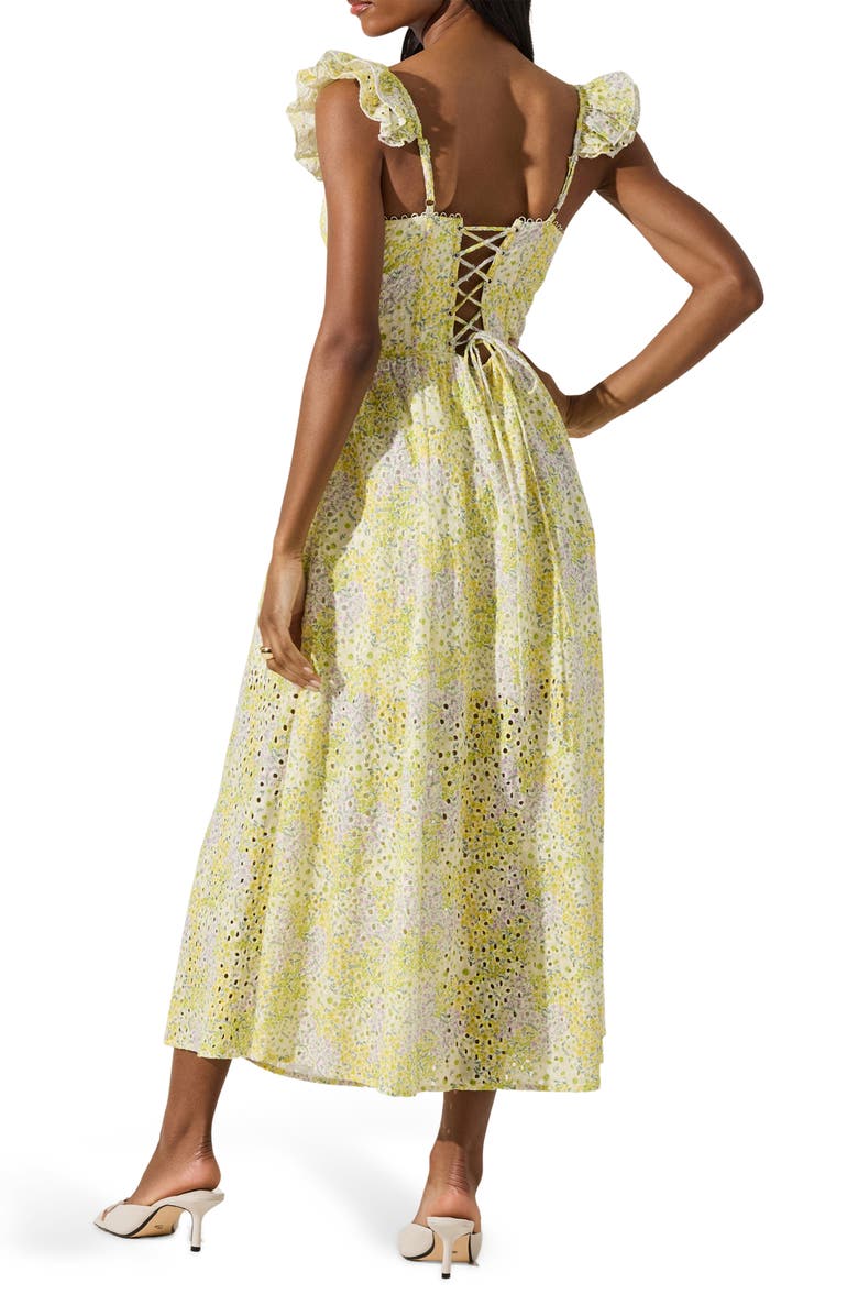 ASTR the Label Wedelia Floral Print Ruffle Strap Midi Dress, Alternate, color, Lemon Ditsy Floral