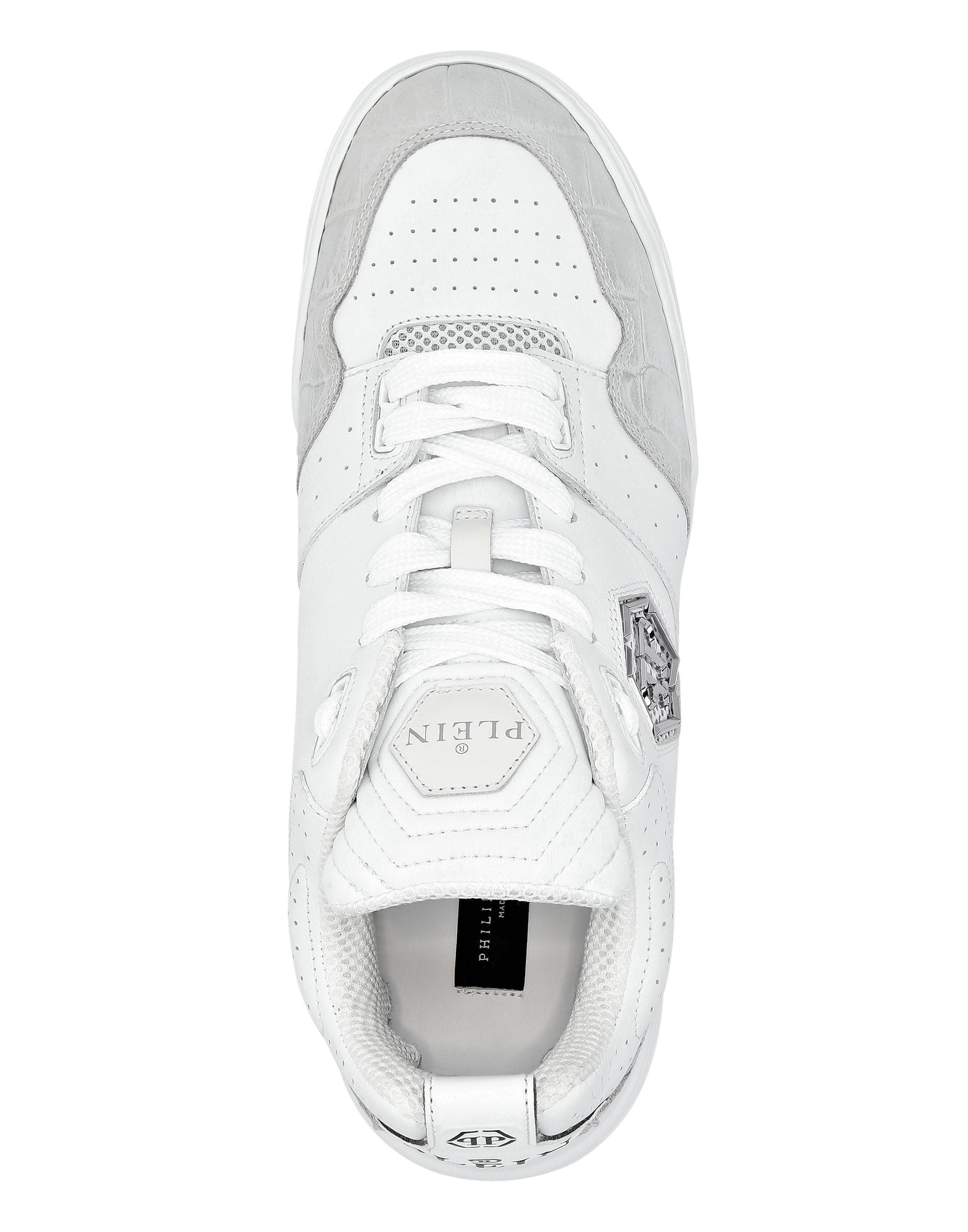 Croco Printed Leather Lo-Top Sneakers Men, Alternate, color, white/white