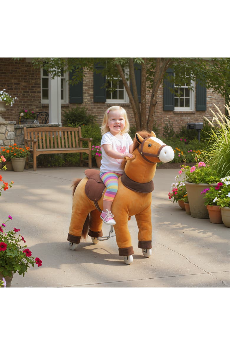 Ride on Horse for Kids Plush Riding Pony Walking Horse Animal with Rolling Wheels for Active Play, Alternate, color, Brown