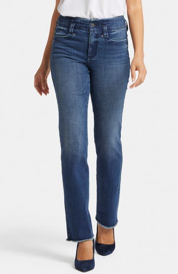 Nydj Marilyn Hollywood High Waist Frayed Hem Straight Leg Jeans