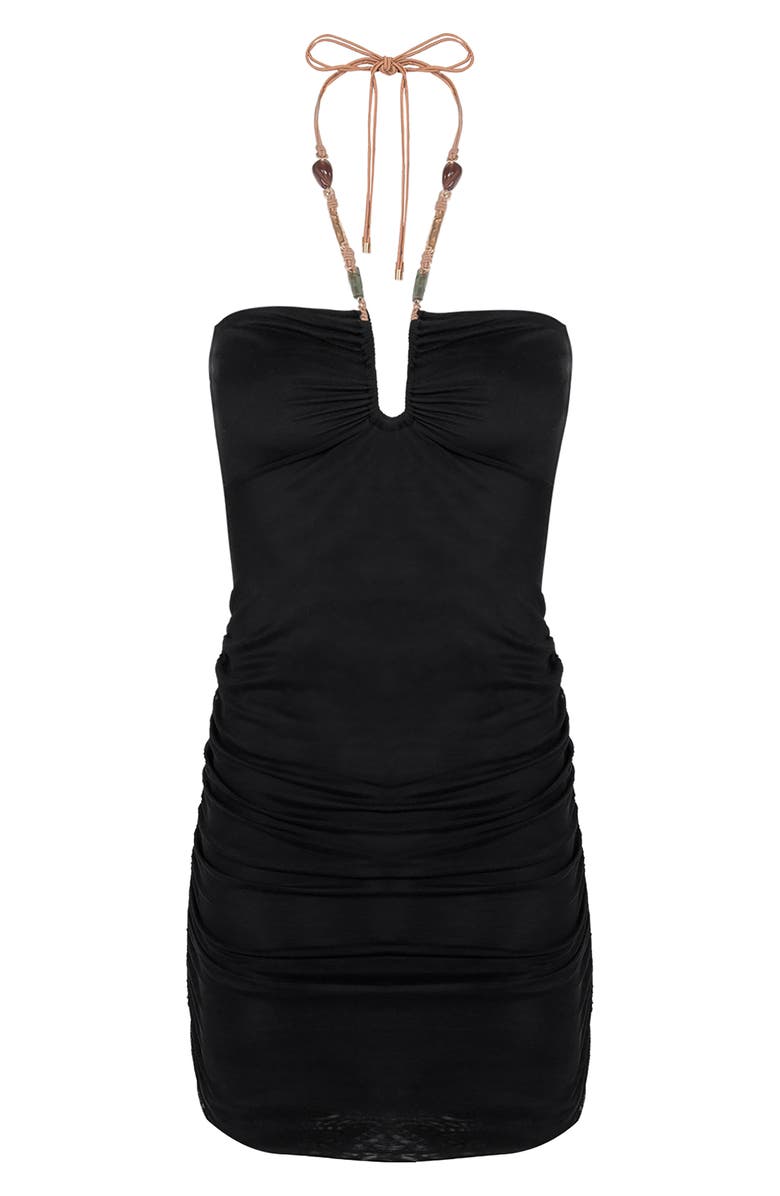 ViX Paula Hermanny Kalina Beaded Halter Neck Cotton Cover-Up Dress, Alternate, color, 