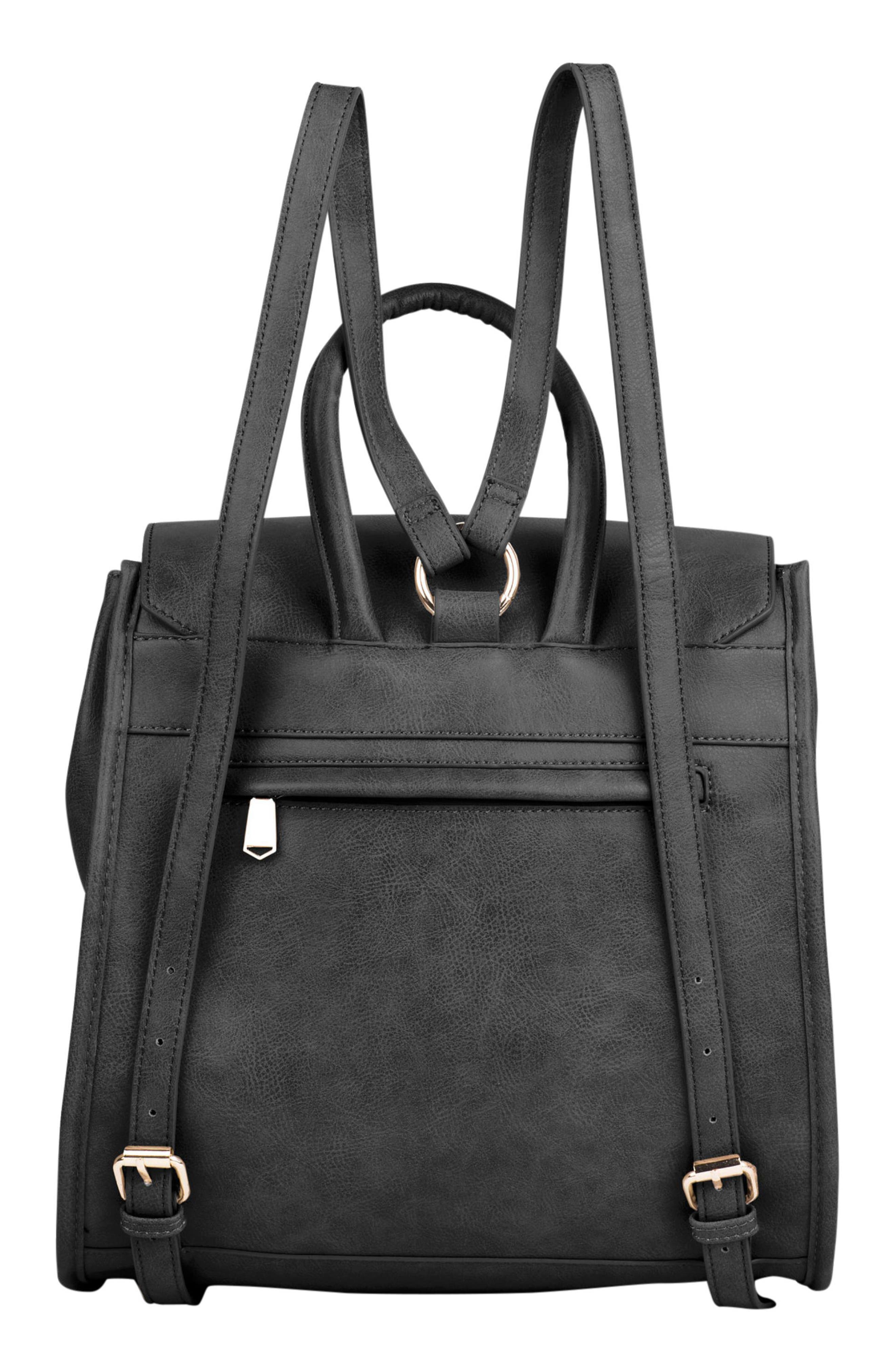 Foxy Vegan Leather Flap Backpack, Alternate, color, BLACK