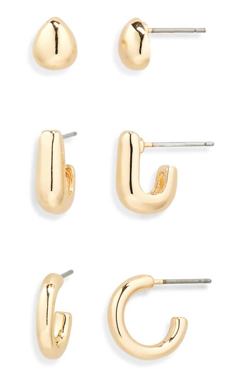 Set of Three Stud & Hoop Earrings