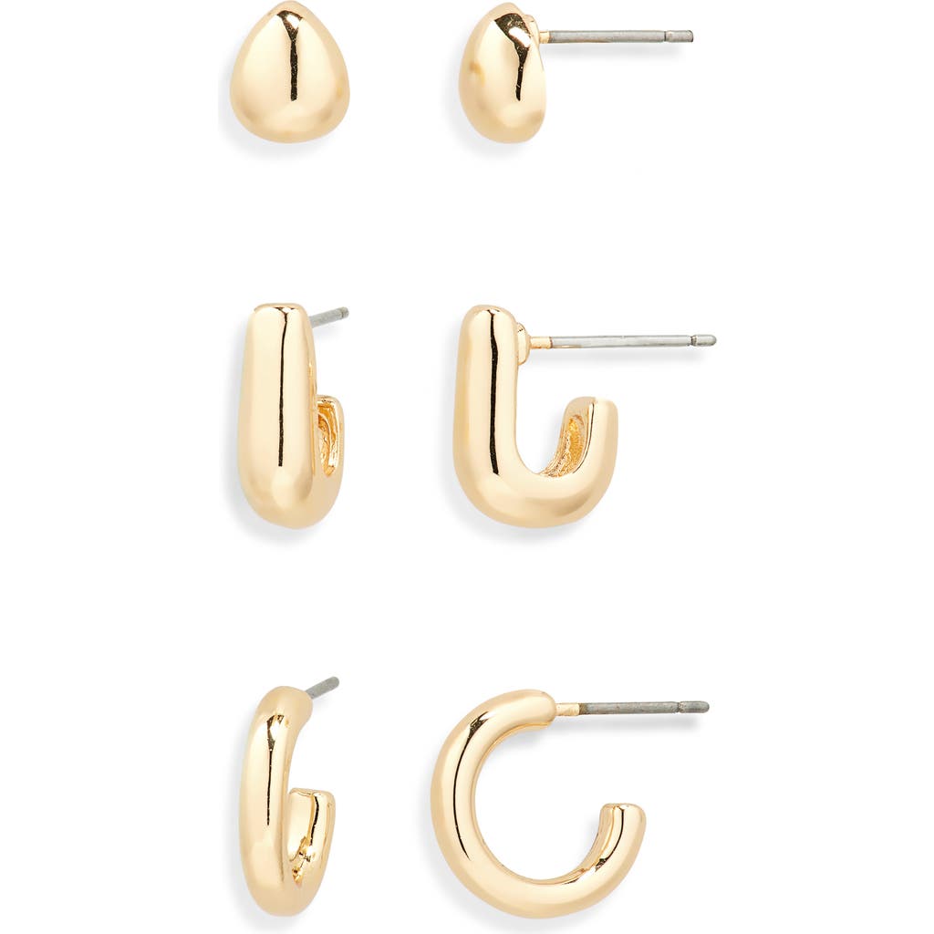 Nordstrom Rack Set Of Three Stud & Hoop Earrings In Gold
