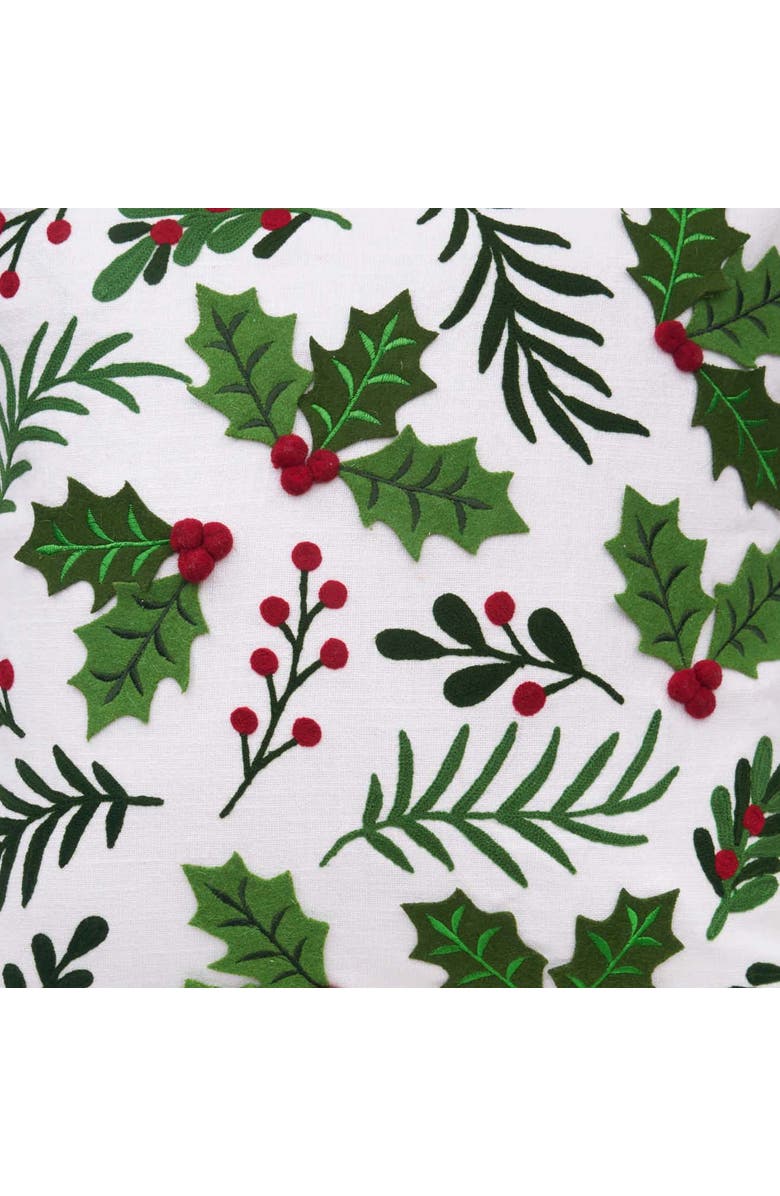 C&F Home Holly Spring Berry Cotton Blend Christmas Embellished Accent Throw Pillow 18" x 18", Alternate, color, Green