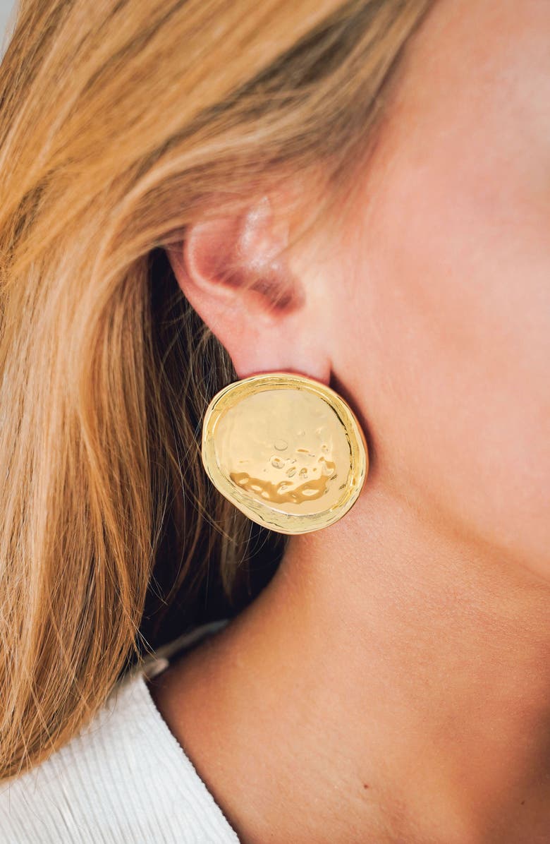 MARLYN SCHIFF Hazel Textured Oval Earrings, Alternate, color, Gold