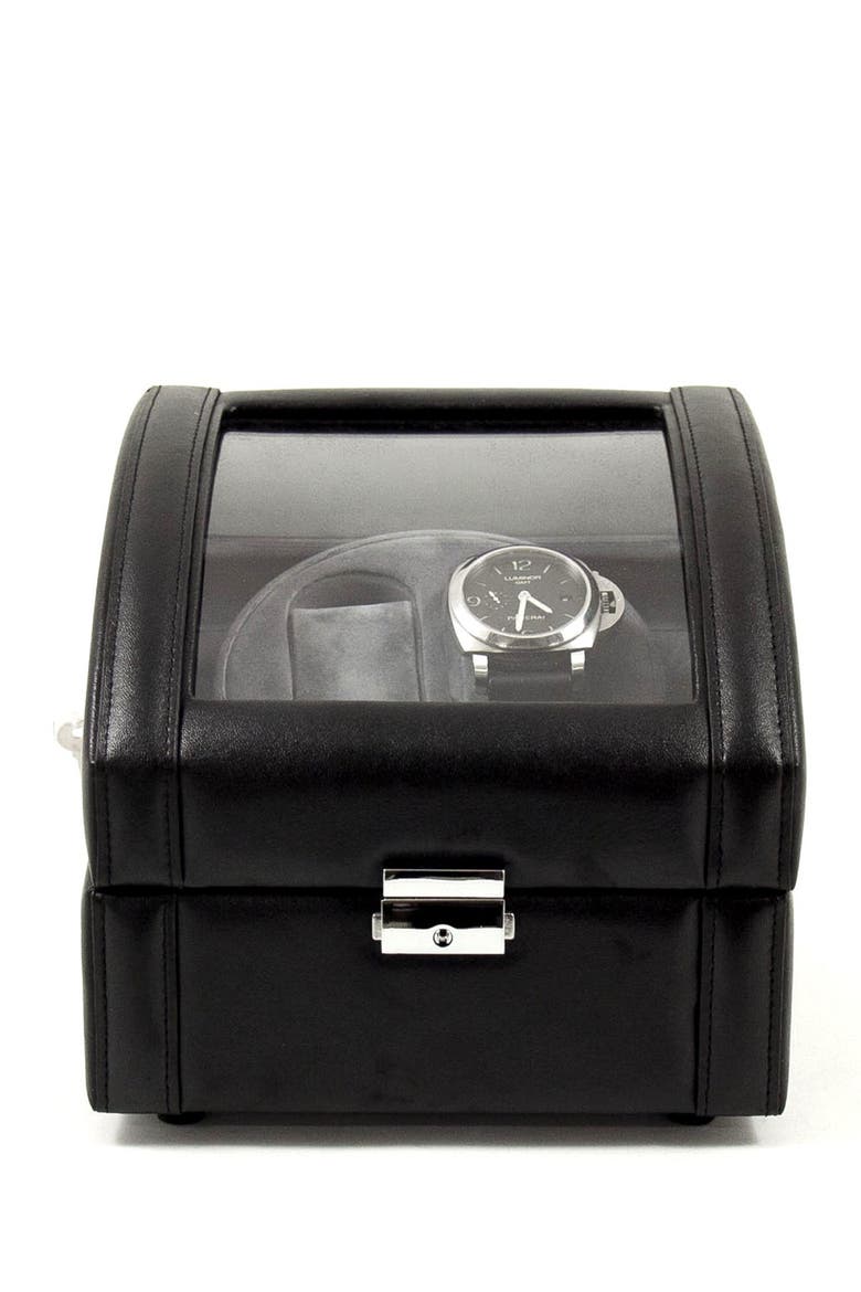 Black Leather Watch Winder, Alternate, color, BLACK