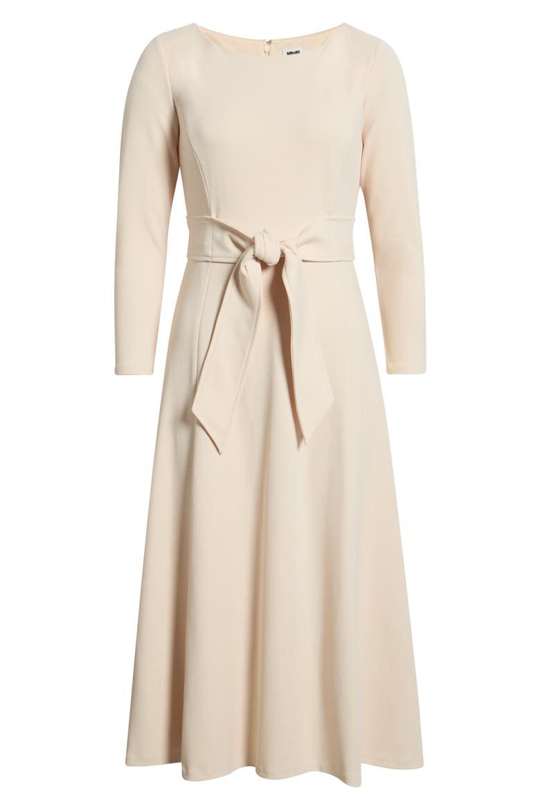Tie Waist Scuba Crepe Midi Dress, Alternate, color, MACADAMIA