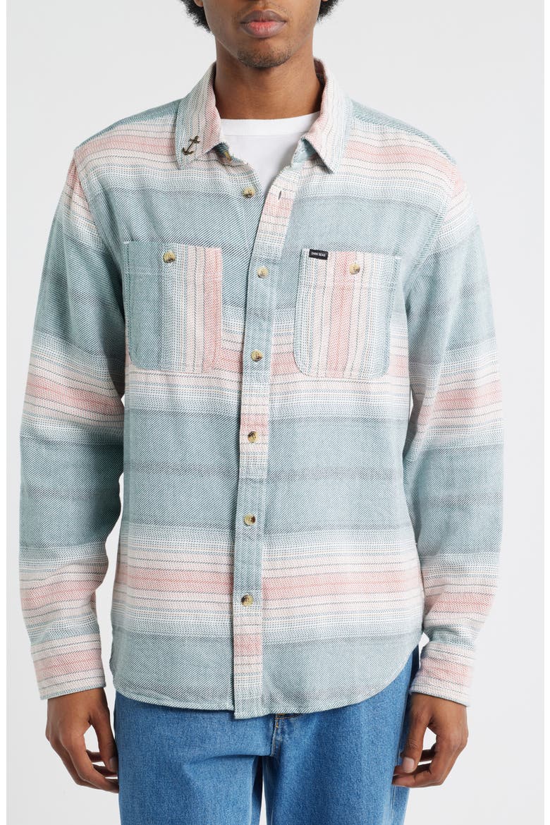 Summit Multi Stripe Flannel Button-Up Shirt, Alternate, color, OFF WHITE/ TEAL