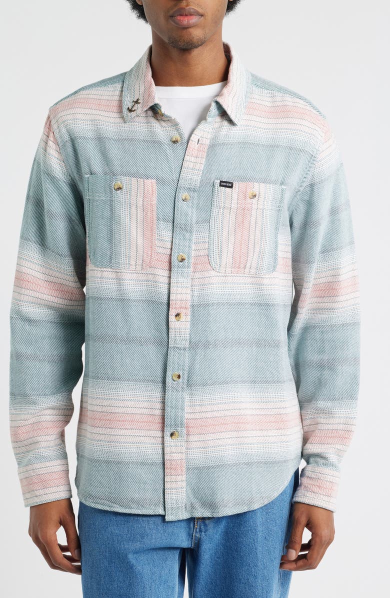 DARK SEAS Summit Multi Stripe Flannel Button-Up Shirt, Alternate, color, Off White/ Teal