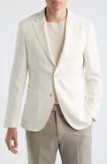 BOSS Camel Heston Slim Fit Off White Wool & Linen Herringbone Sport Coat