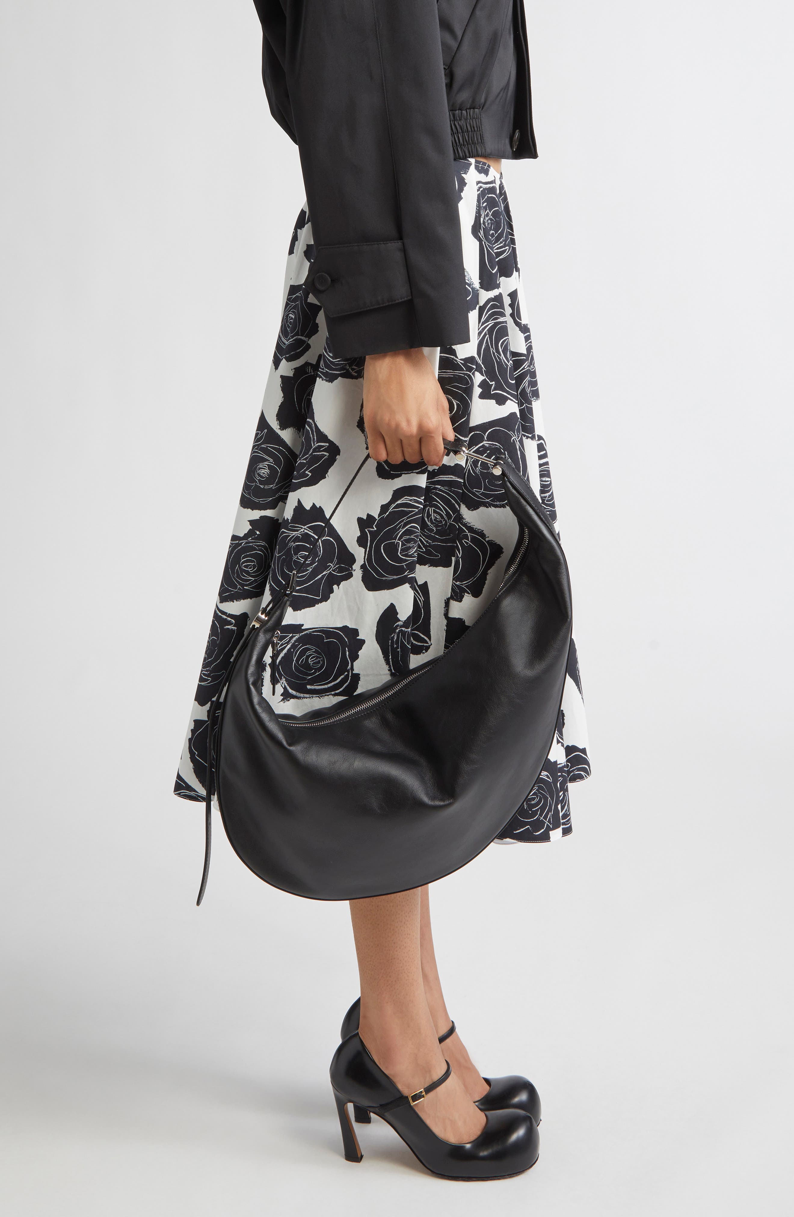 Marni Small Dot Leather Hobo Bag, Alternate, color, 001 - Black