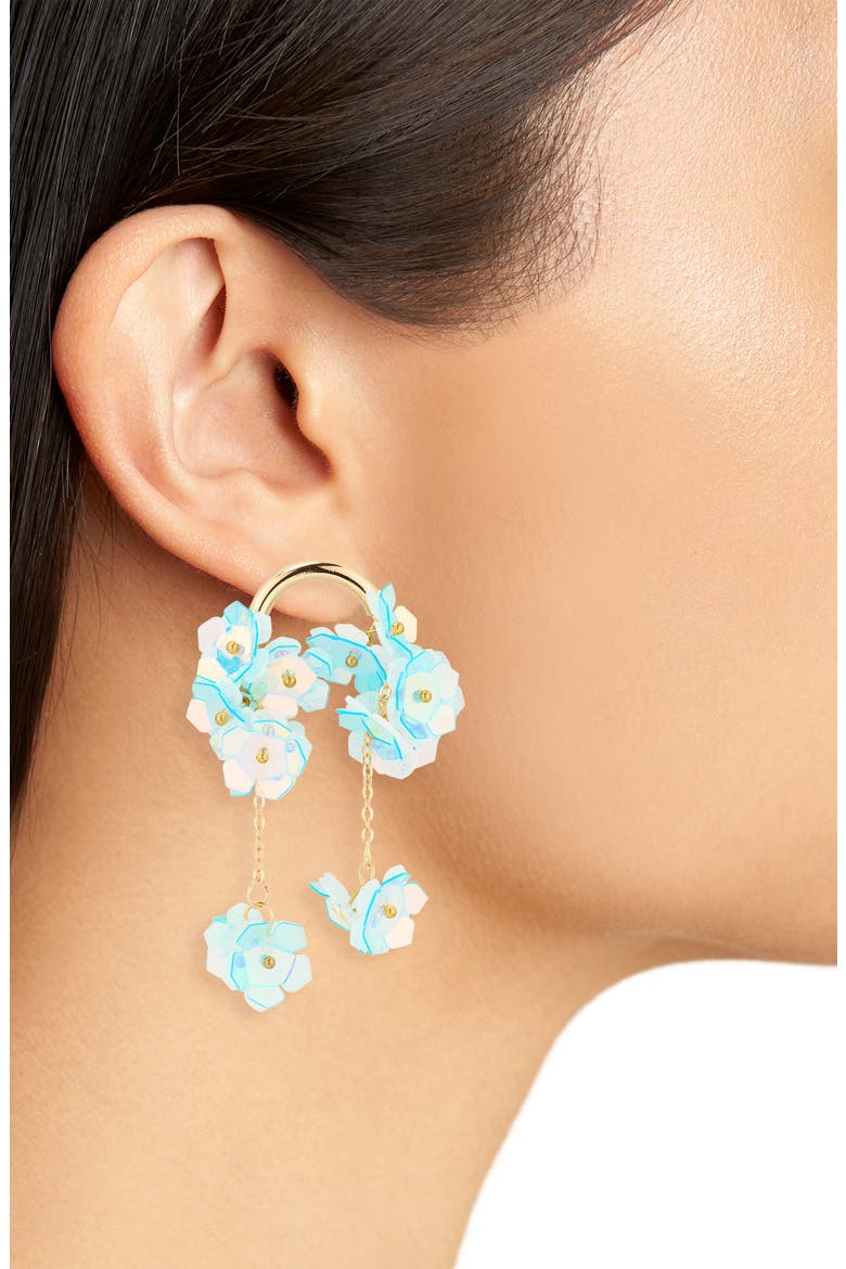 Beaded Flower Drop Earrings, Alternate, color, GOLD/ BLUE