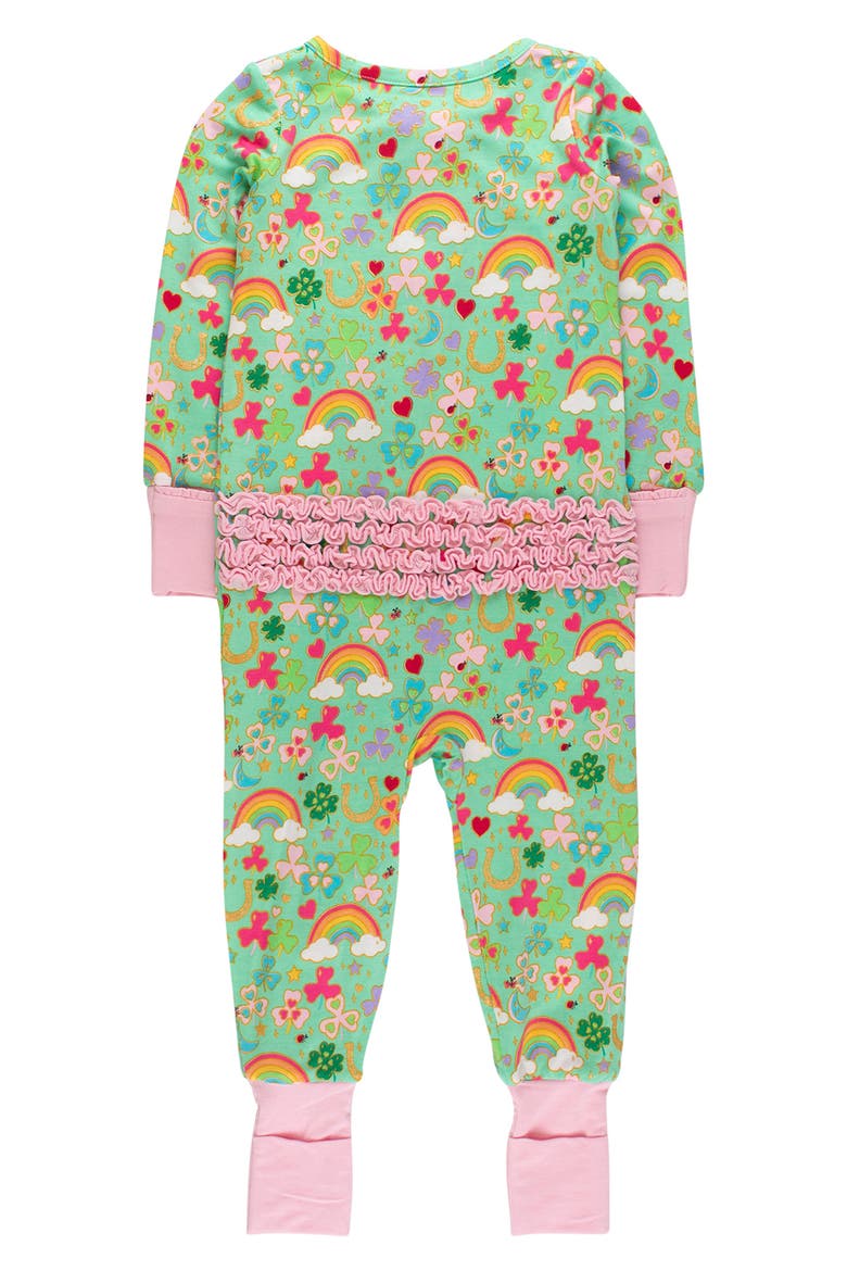 Lucky Day Print Ruffle Convertible Romper, Alternate, color, GREEN