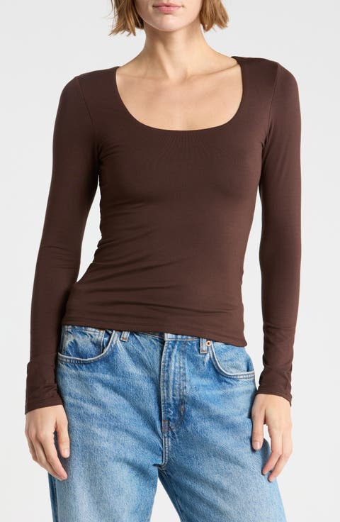Square Neck Long Sleeve Top