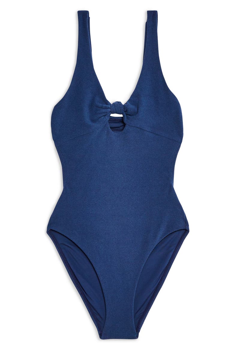 Velour Knot One-Piece Swimsuit, Alternate, color, NAVY BLUE