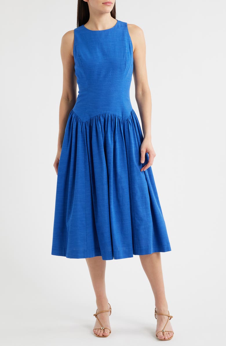 Mila Mae Sleeveless Linen Blend Midi Dress, Main, color, Cobalt Blue
