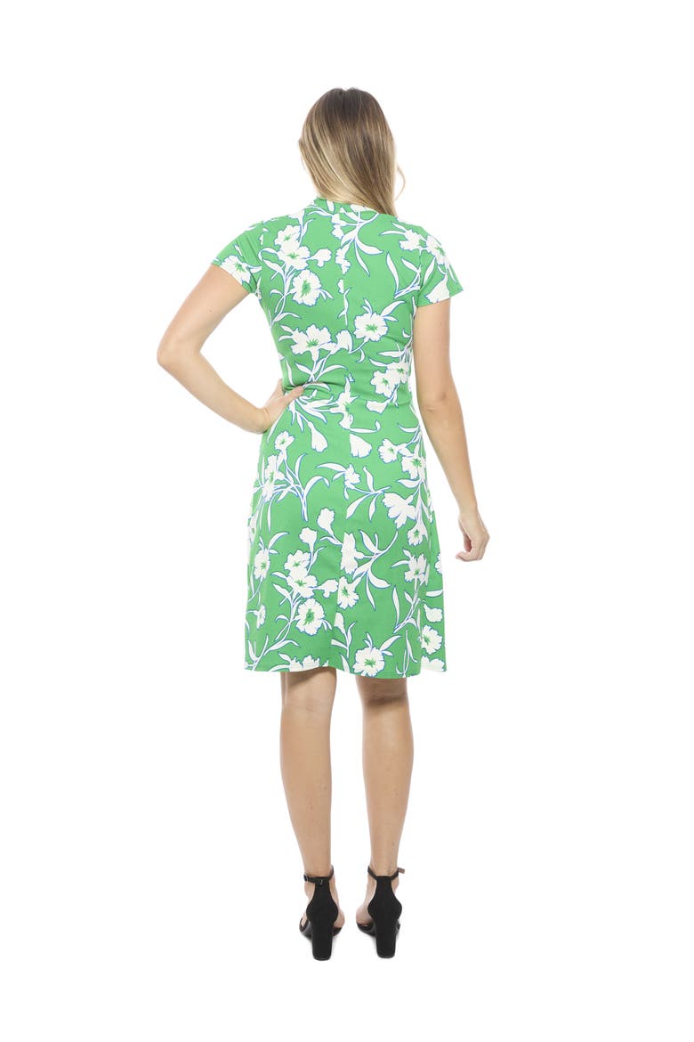 Womens Floral Collar Knee Length Side Tie Wrap Dress, Alternate, color, Green Multi