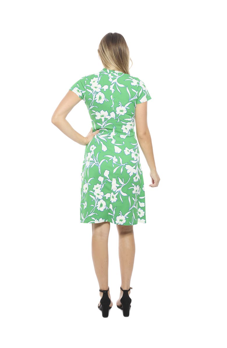 24seven Comfort Apparel Womens Floral Collar Knee Length Side Tie Wrap Dress, Alternate, color, Green Multi