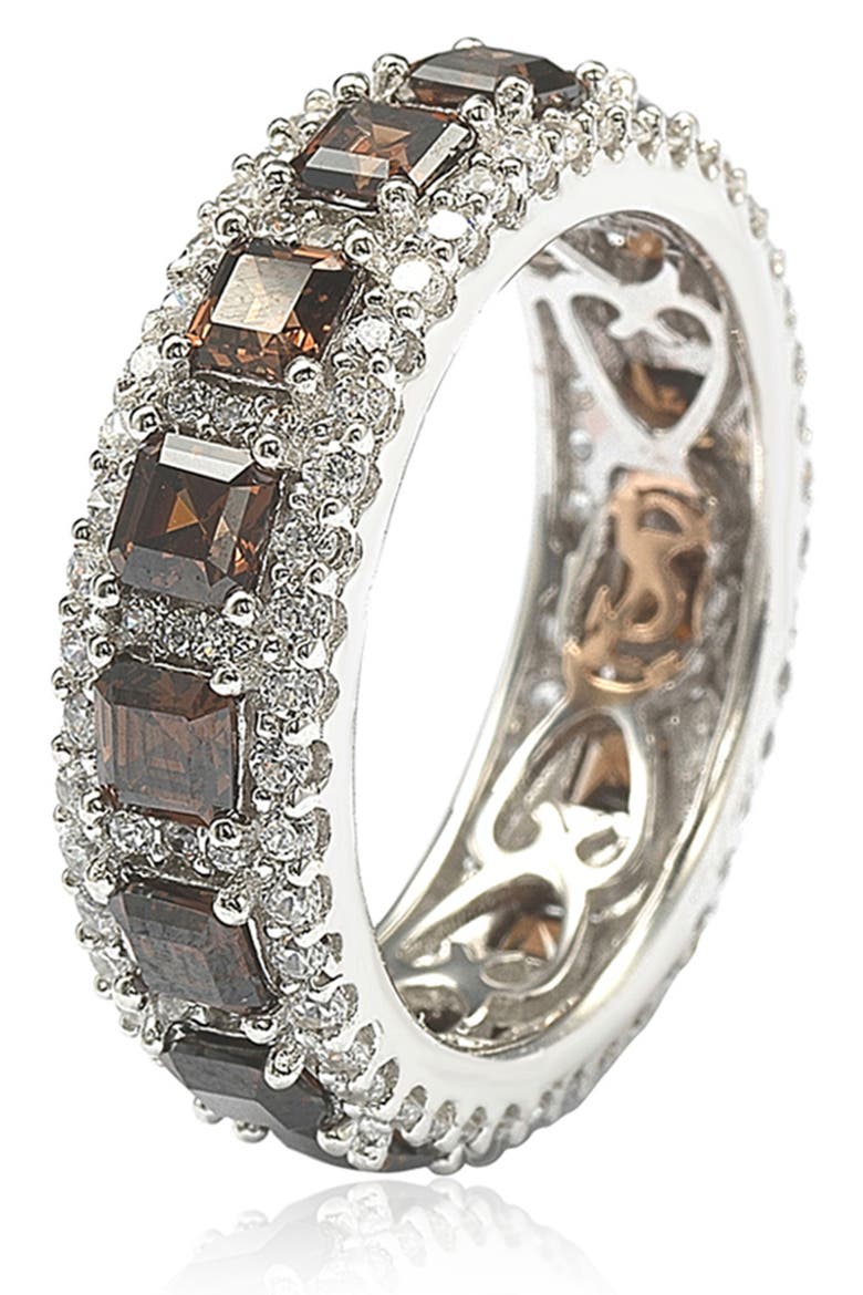 Sterling Silver Asscher Cut Brown & White CZ Ring, Alternate, color, BROWN