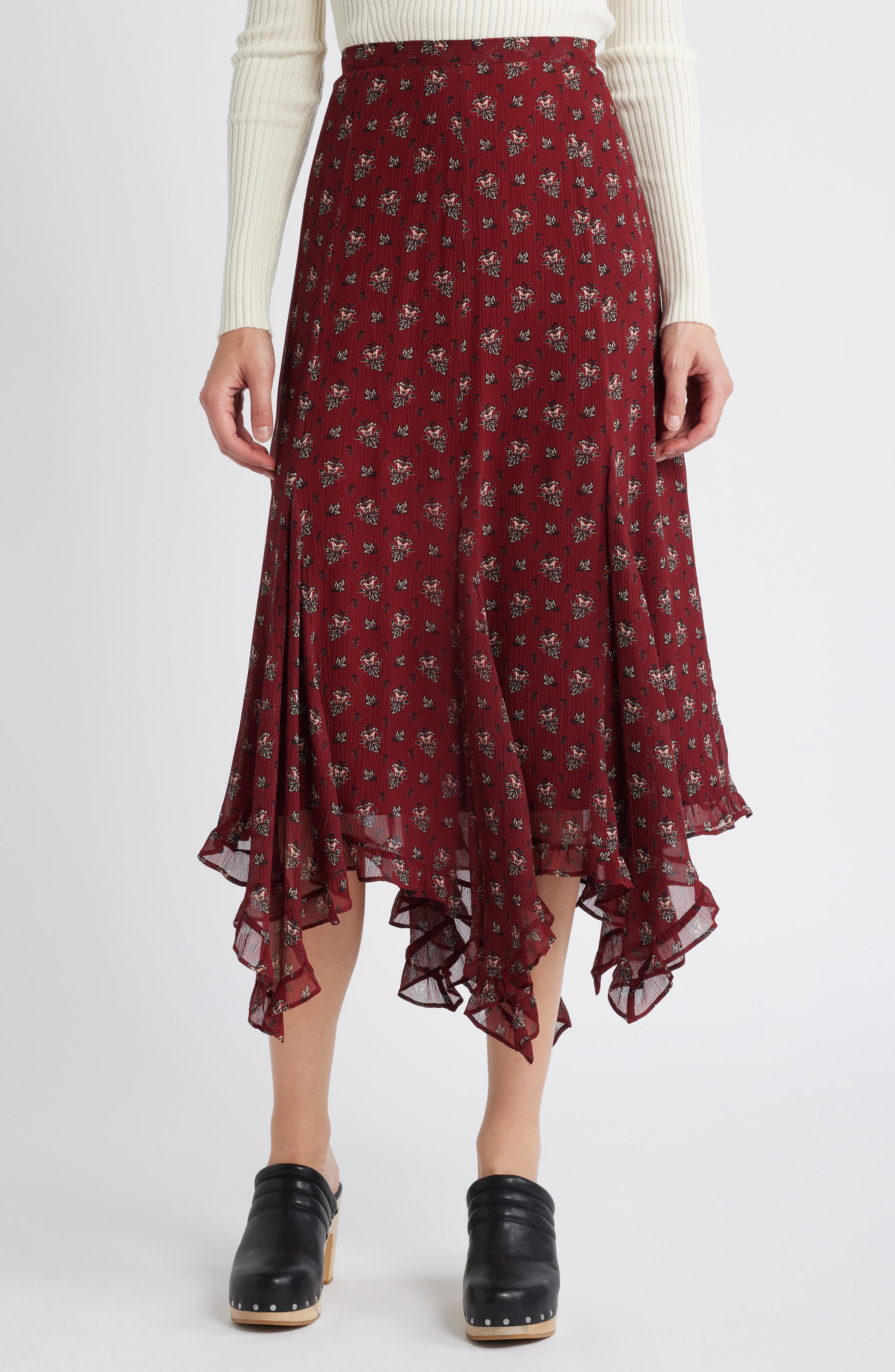 PAIGE Rotelle Floral Handkerchief Hem Silk Chiffon Skirt