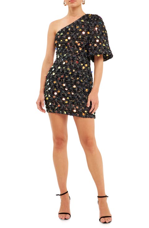 Premium Sequin Tulle One-Shoulder Minidress