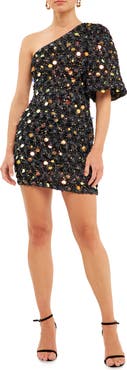 Endless Rose Premium Sequin Tulle One-Shoulder Minidress
